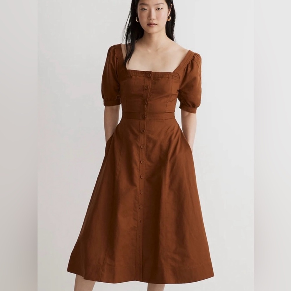 Madewell size 12 seamed puff sleeve midi dress only worn twice!✨💛
